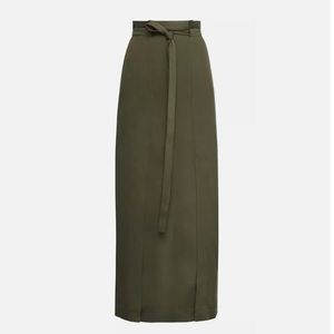 BCBG MAX AZRIA Paperbag Tie Waist Maxi Skirt  OLIVE GREEN Size S